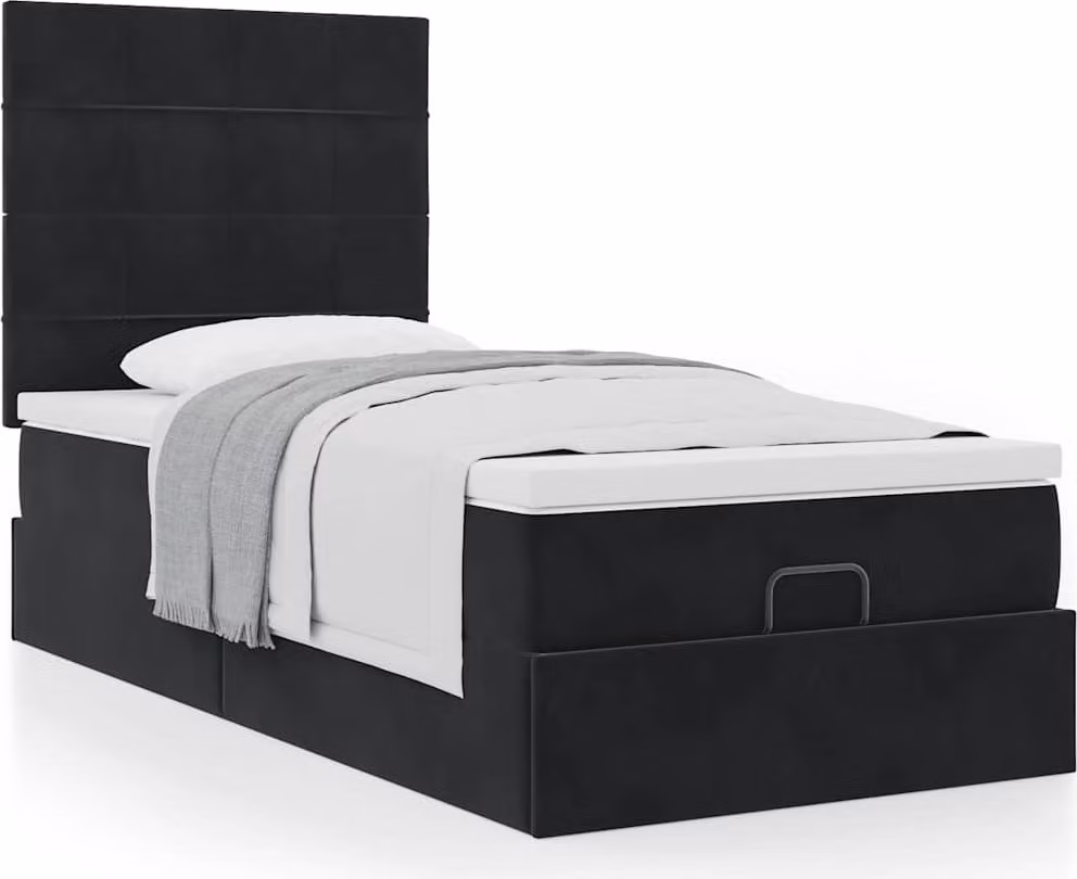 Struttura Letto Pouf con Materassi Nero 100x200 cm Velluto