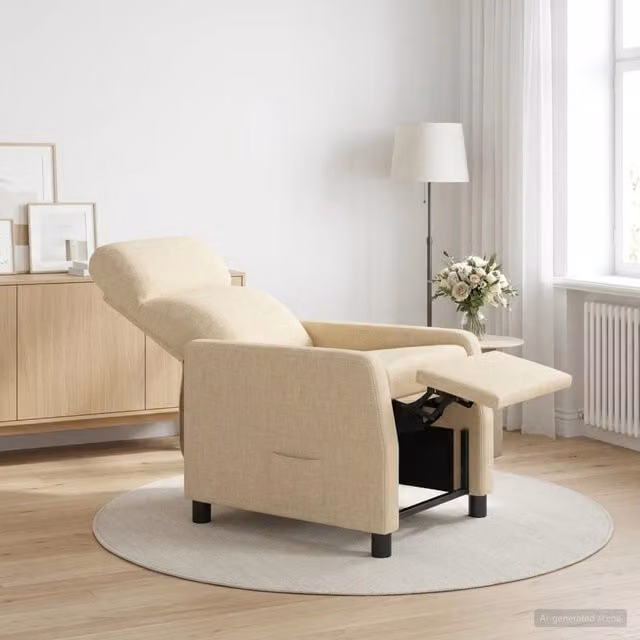 Poltrona reclinabile relax vidaXL in tessuto beige con braccioli e leva manuale