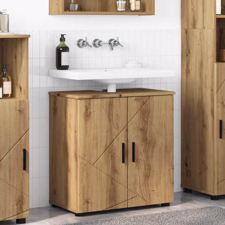 Mobile da bagno moderno vidaXL in rovere marrone con ante a battente L 61 x P 35 x H 64 cm