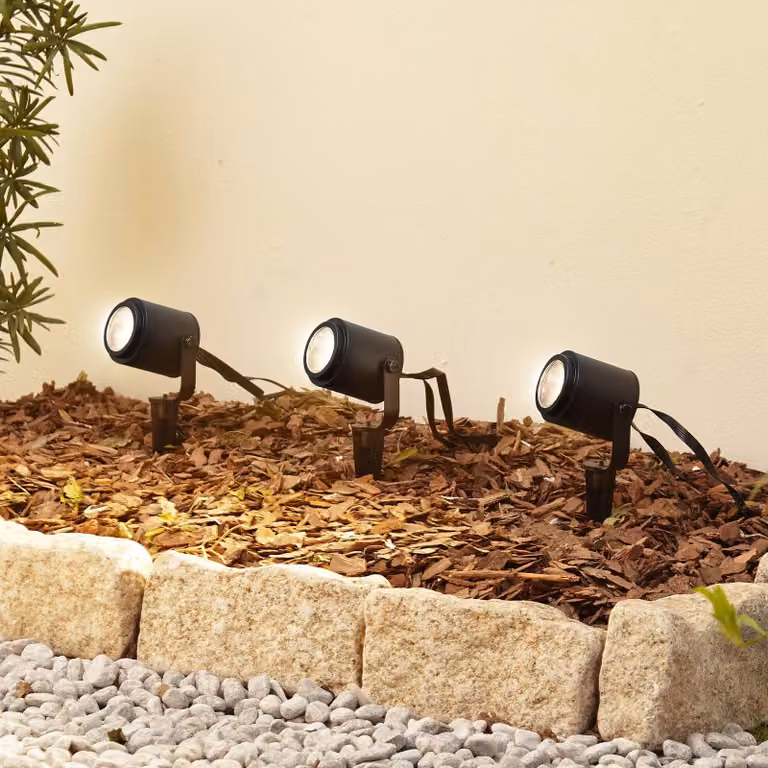 Lindby Smart LED Nymo, faretto da esterno, CCT, RGB, Tuya, set 3 pezzi Nymo Lindby, dimmerabile, Nero, Metallo, Moderno