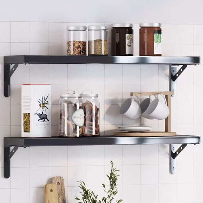 Set di 4 staffe per mensola vidaXL in acciaio inox nero opaco, L/P/H: 20 x 2,5 x 14 cm
