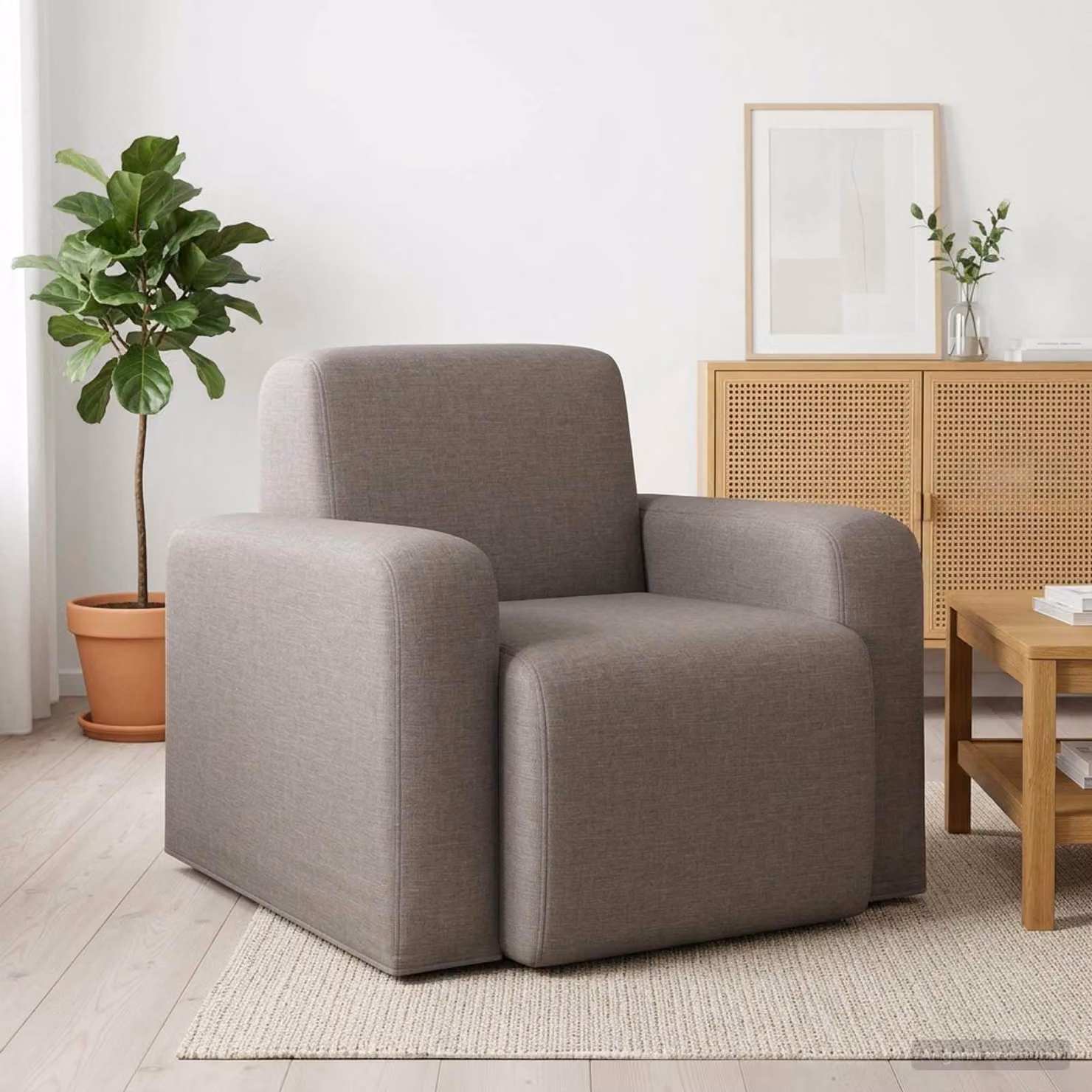 Poltrona moderna vidaXL in tessuto beige e grigio con braccioli per soggiorno e camera da letto