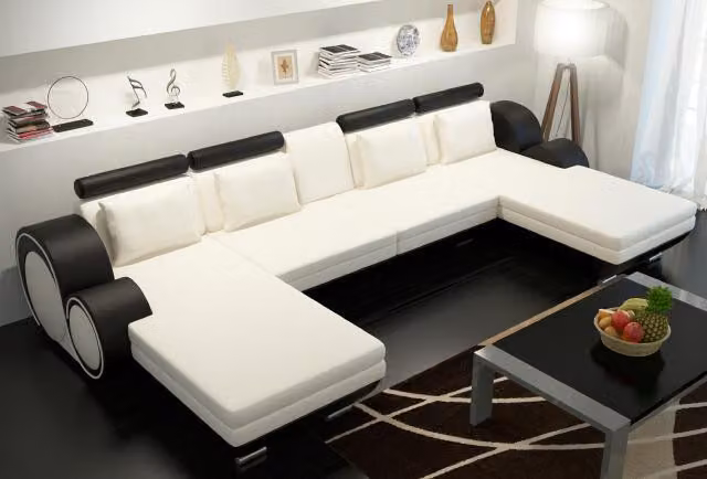 Ledersofa Berlin U-Form Lederecksofa + USB Ledereckcouch Sofa Garnitur XXL Liege
