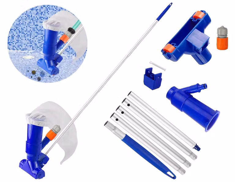 Aspirapolvere per piscina manuale - Aspirafondo - Kit di pulizia per piscina - Telescopico da 150 cm - In plastica - Include sacchetto filtro - Aspirapolvere per piscina