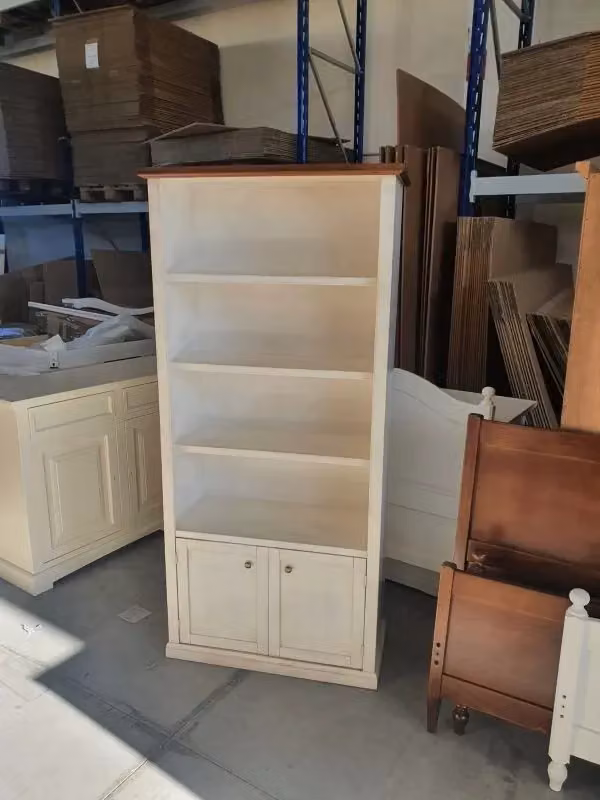 Libreria Shabby Chic Mobili 2G con 2 Porte e 3 Ripiani in Legno Bianco e Noce, L/P/H: 90 x 41 x 186 cm – 1