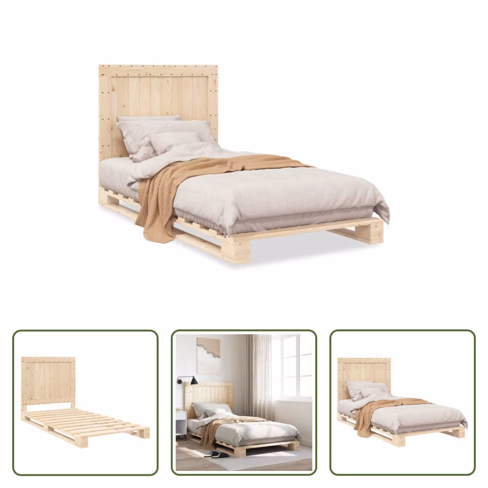 The Living Store Letto in legno massiccio con testiera 100x200 cm in pino
