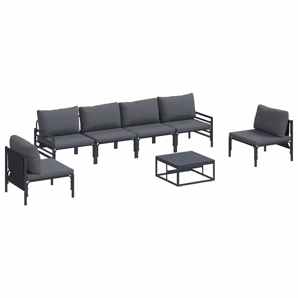Set Divano da Giardino vidaXL 7 Pezzi in Acciaio Antracite con Cuscini e Tavolino – 2