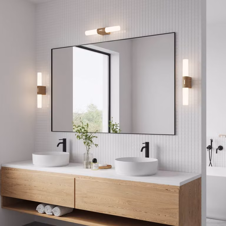 Nordlux Applique da parete Helva Double Basic, Legno chiaro, Bagno, Plastica, Applique