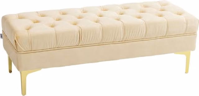 Panca Letto Imbottita Minimal in Velluto Beige L: 120 cm, P: 45 cm, H: 42 cm