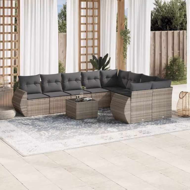 Maison Exclusive - Set Divano Giardino 10 pz con Cuscini Grigio Chiaro Polyrattan
