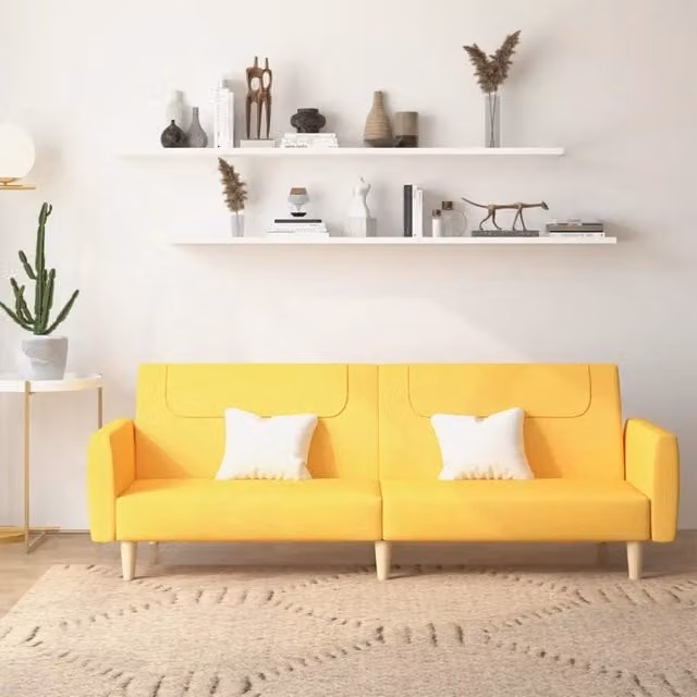 Divano Letto Click-Clack vidaXL in Tessuto Giallo con Struttura in Legno Solido e Poggiatesta Regolabile, Dimensioni Letto: 100 x 200 cm