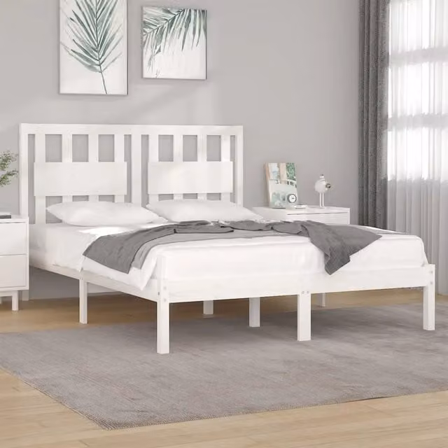 Letto King Size in Legno Massello di Pino Bianco Rustico vidaXL L/P: 150 x 200 cm – 1