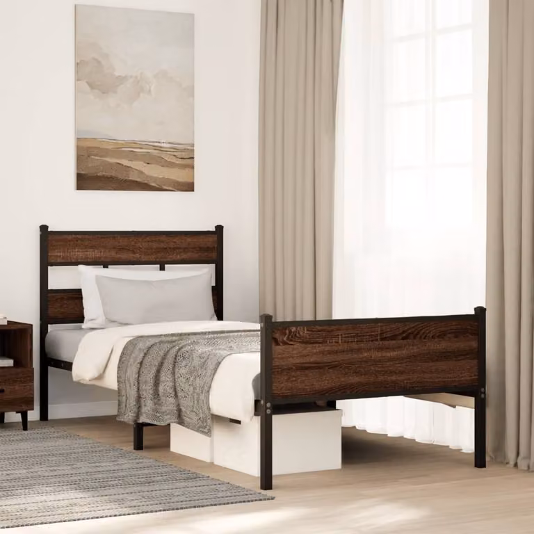 Giroletto senza materasso vidaXL in legno e metallo, colore rovere marrone, L/P/H: 200 x 80 x 85 cm