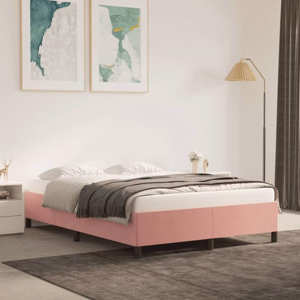 The Living Store Rete da letto rosa 140x200 cm in velluto