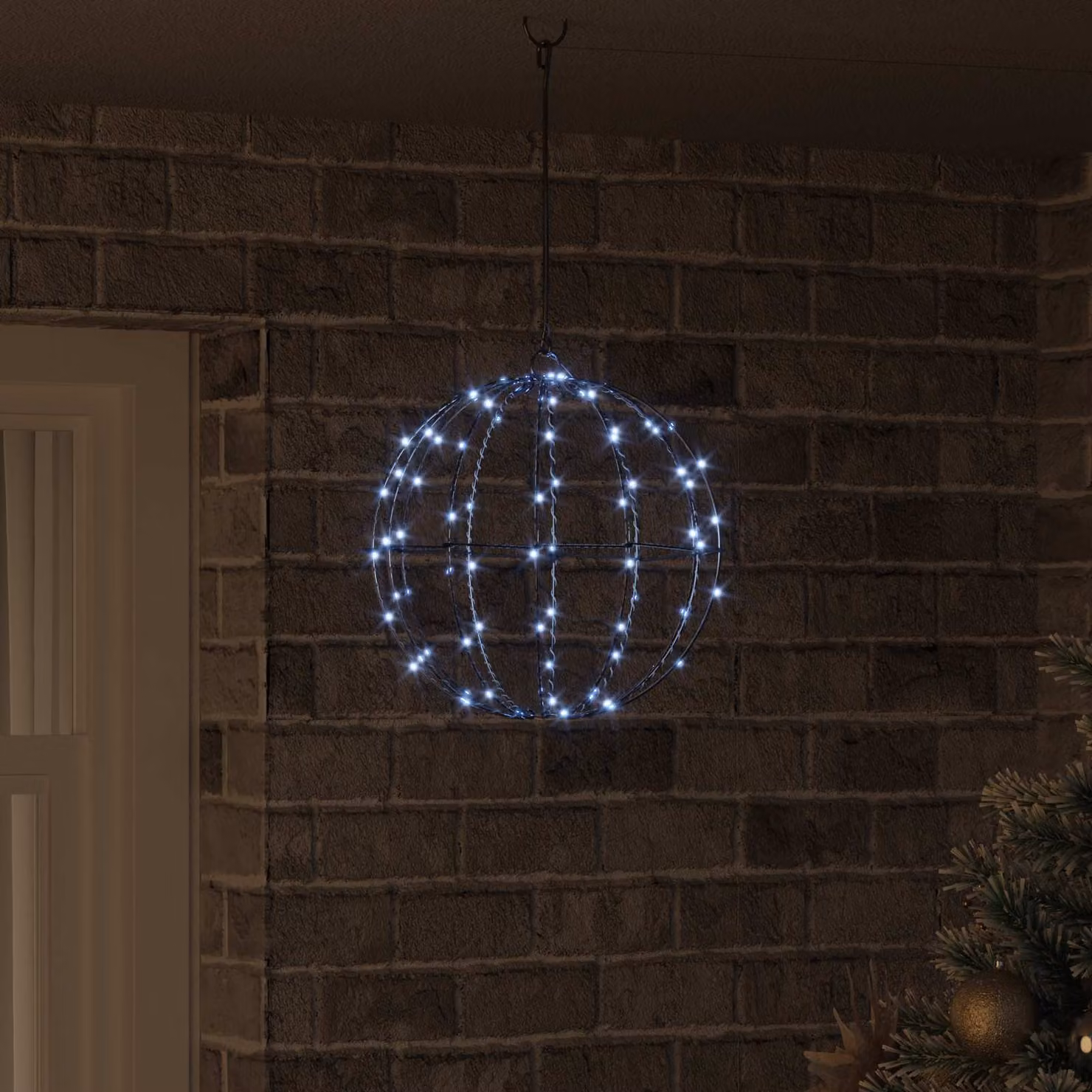 Palla decorativa natalizia vidaXL in metallo bianco con 96 LED cool white e telecomando, L 30 x P 30 x H 32 cm