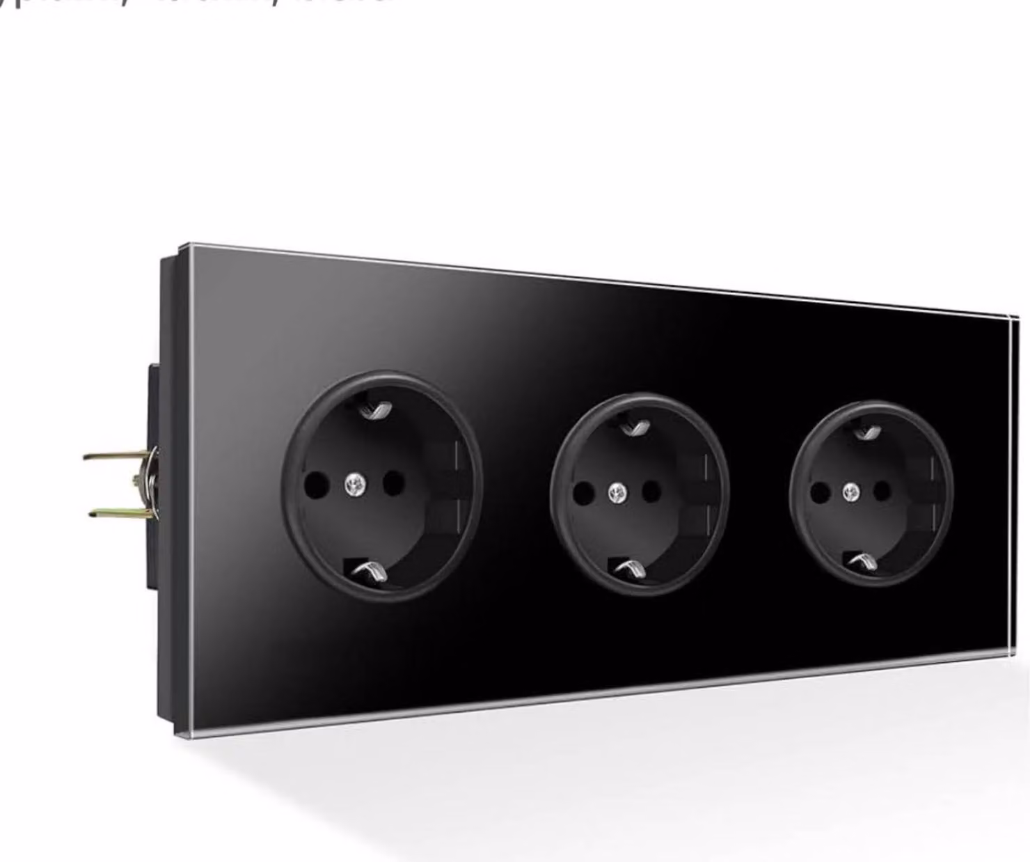 PANGTZEEN Presa Schuko, 3 scomparti, tripla presa a muro, vetro temperato, 16A, nero, per soggiorno, camera da letto, ufficio.
