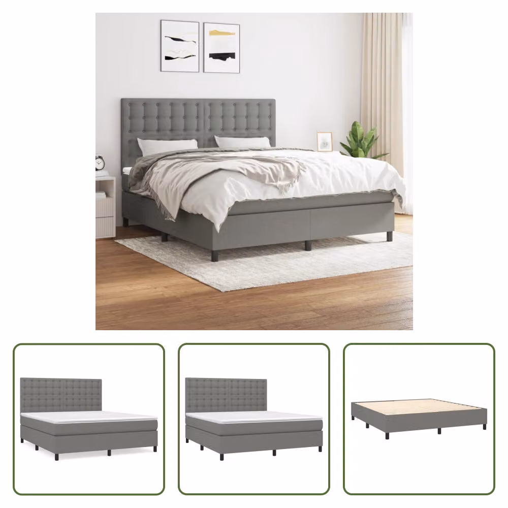 The Living Store Letto a molle con materasso grigio scuro 160x200 cm in tessuto
