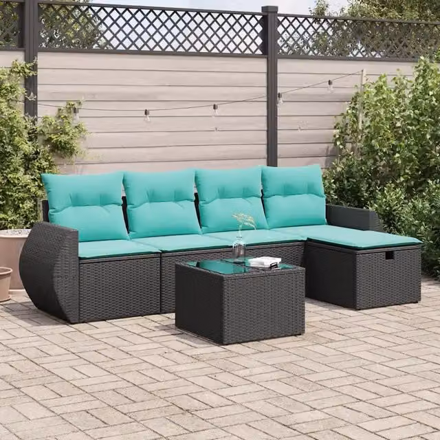 Set Divano da Giardino 6 pz con Cuscini Nero in Polyrattan 3325573