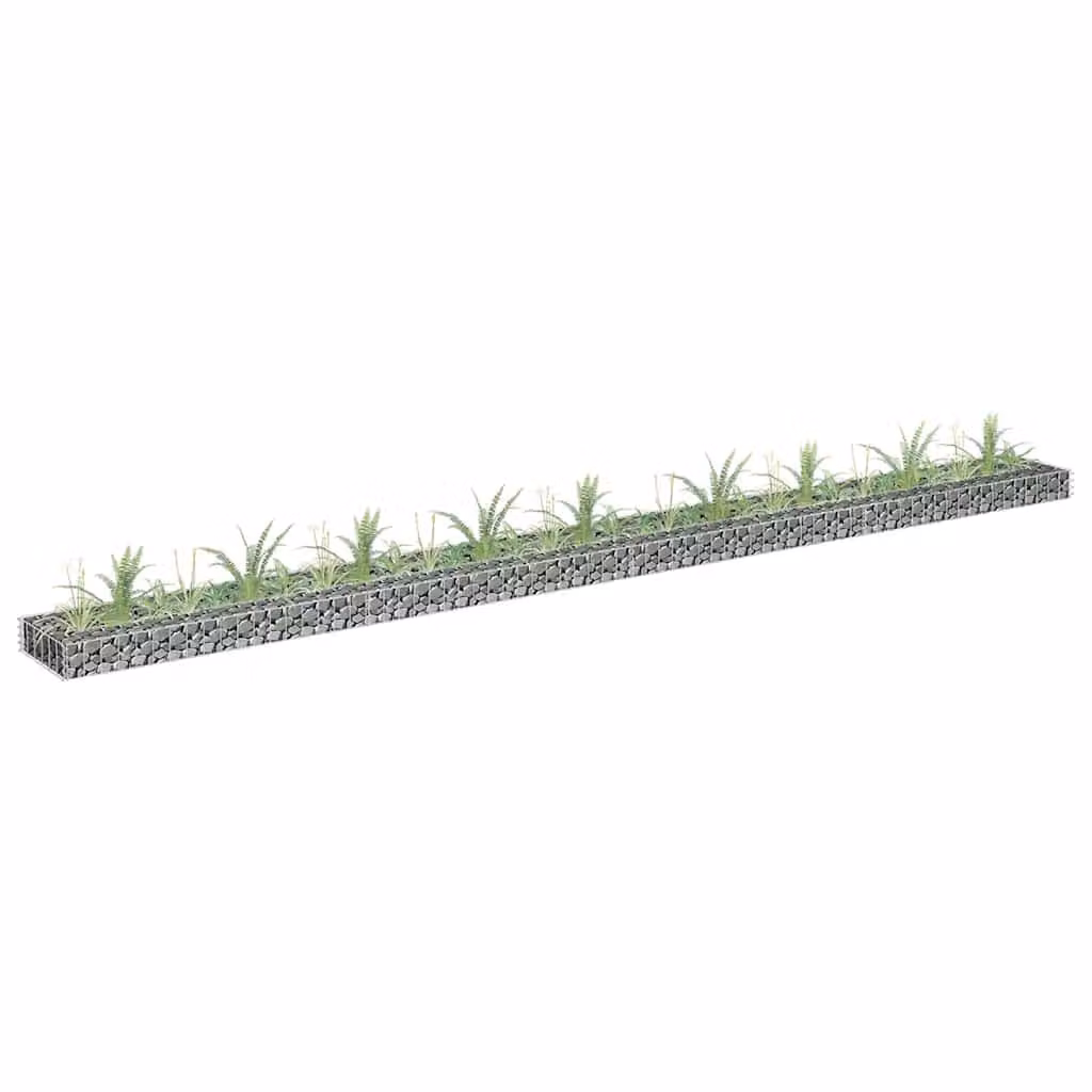 vidaXL Letto Rialzato a Gabbione in Acciaio Zincato Grigio L: 360 cm, P: 30 cm, H: 10 cm