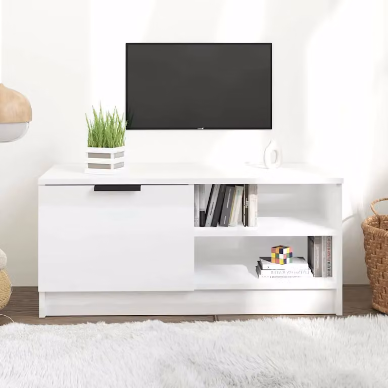 vidaXL Mobile Porta TV Moderno Bianco Lucido in Legno con Scomparti Media L/P/H: 80 x 35 x 36,5 cm
