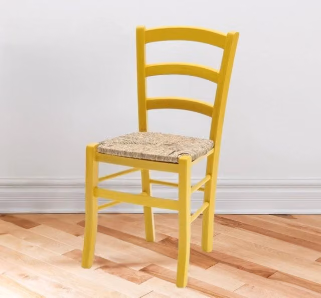 Set di 2 sedie Venezia EFFEZETAS in legno di faggio colore giallo anilina con seduta in paglia