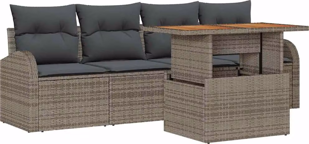 Set Divano da Giardino 5 pcs Grigio Poly Rattan