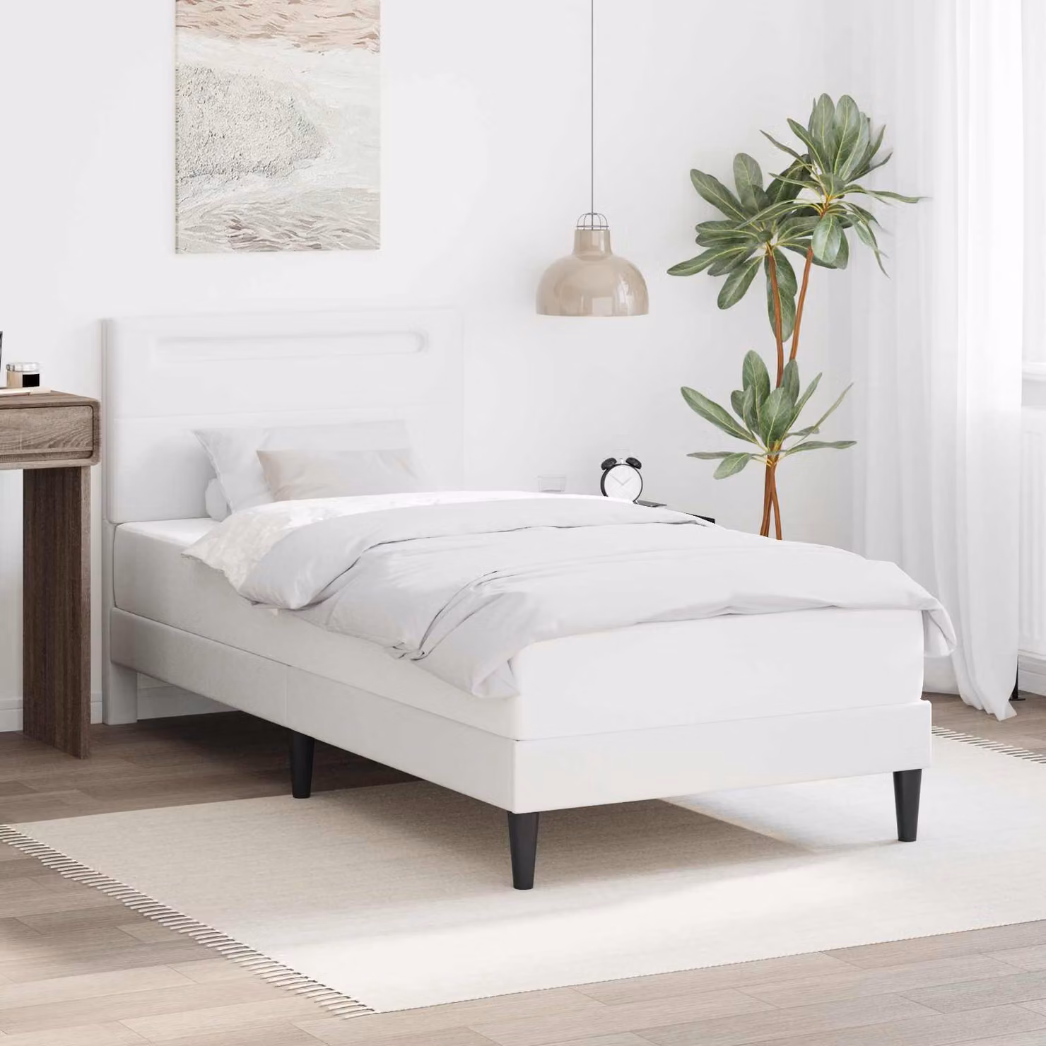 Letto moderno vidaXL con testiera in similpelle bianco e porta USB, L/P/H: 90 x 200 x 206 cm