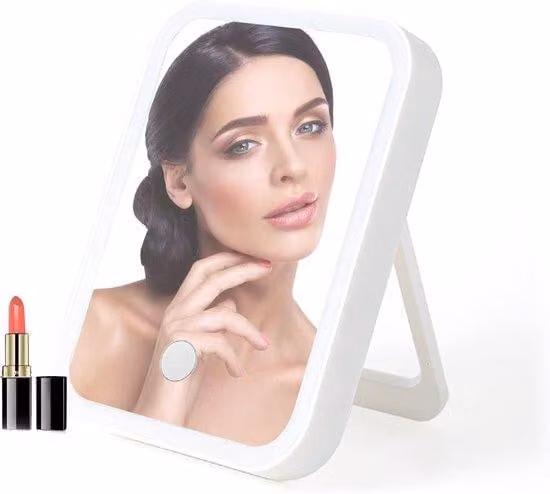 Specchio da tavolo a LED con 3 livelli di illuminazione, pieghevole e portatile, specchio HD, colore bianco, ideale per i viaggi