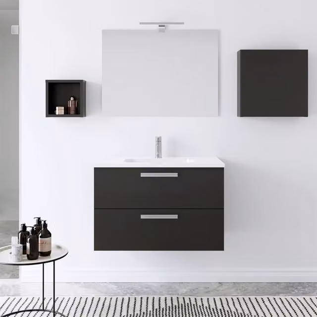 Mobile da bagno sospeso 100cm antracite lucido con lavabo e specchio | Jasper