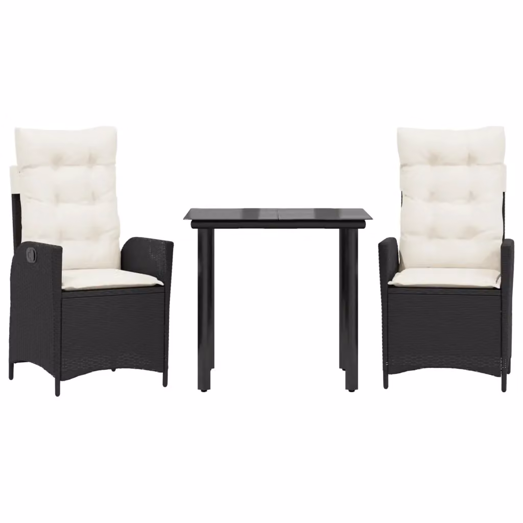 Set da pranzo da giardino vidaXL in polyrattan nero con cuscini e piano in vetro – 2