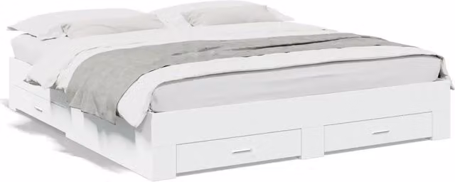 Letto matrimoniale moderno DESIGN IN con cassetti in legno multistrato laccato bianco L/P/H: 200 x 200 x 32 cm