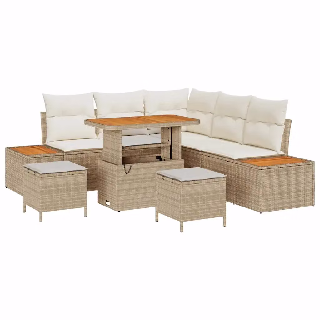 Set Divano da Giardino vidaXL 8 Pezzi in Polyrattan Beige con Cuscini e Tavolino – 2