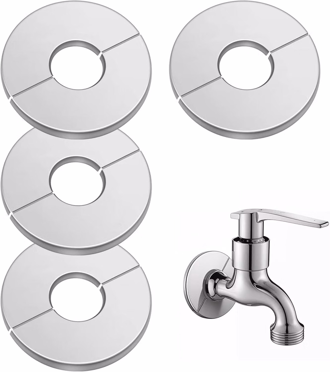 Piastre di copertura per impianti idraulici - Set di 4 - Flangia a muro in acciaio inossidabile, rosetta rotonda, piastra di copertura adesiva, 20-8 mm, piastre di copertura per impianti idraulici per cucina