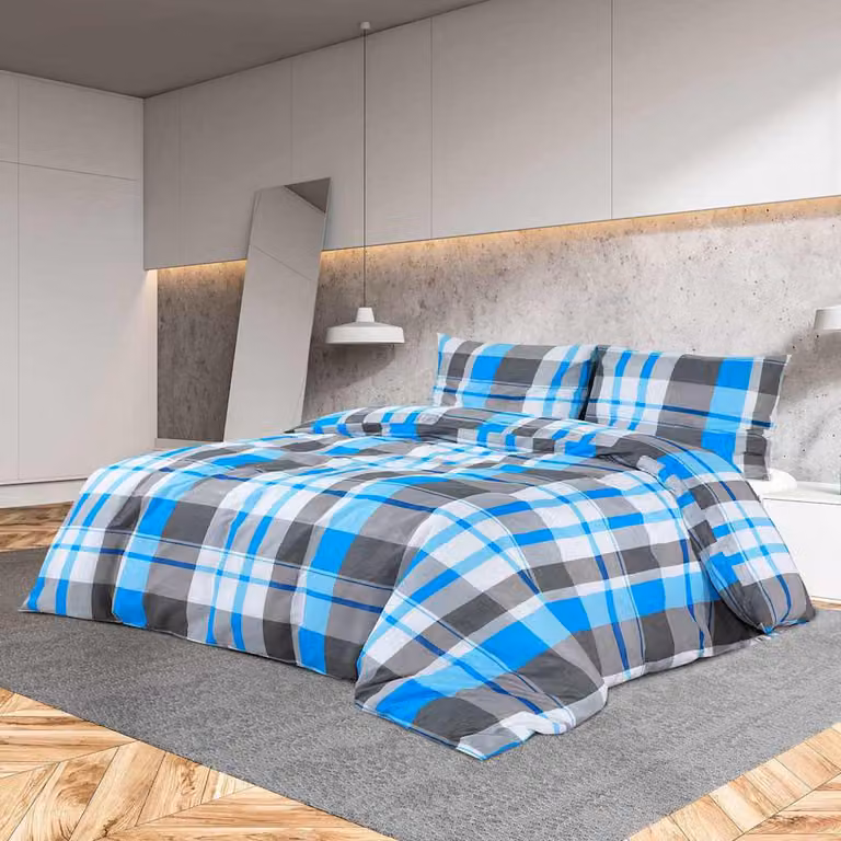 Set Copripiumino e Federe vidaXL in Cotone Blu e Grigio, L/P: 200 x 200 cm, Federe 80 x 80 cm