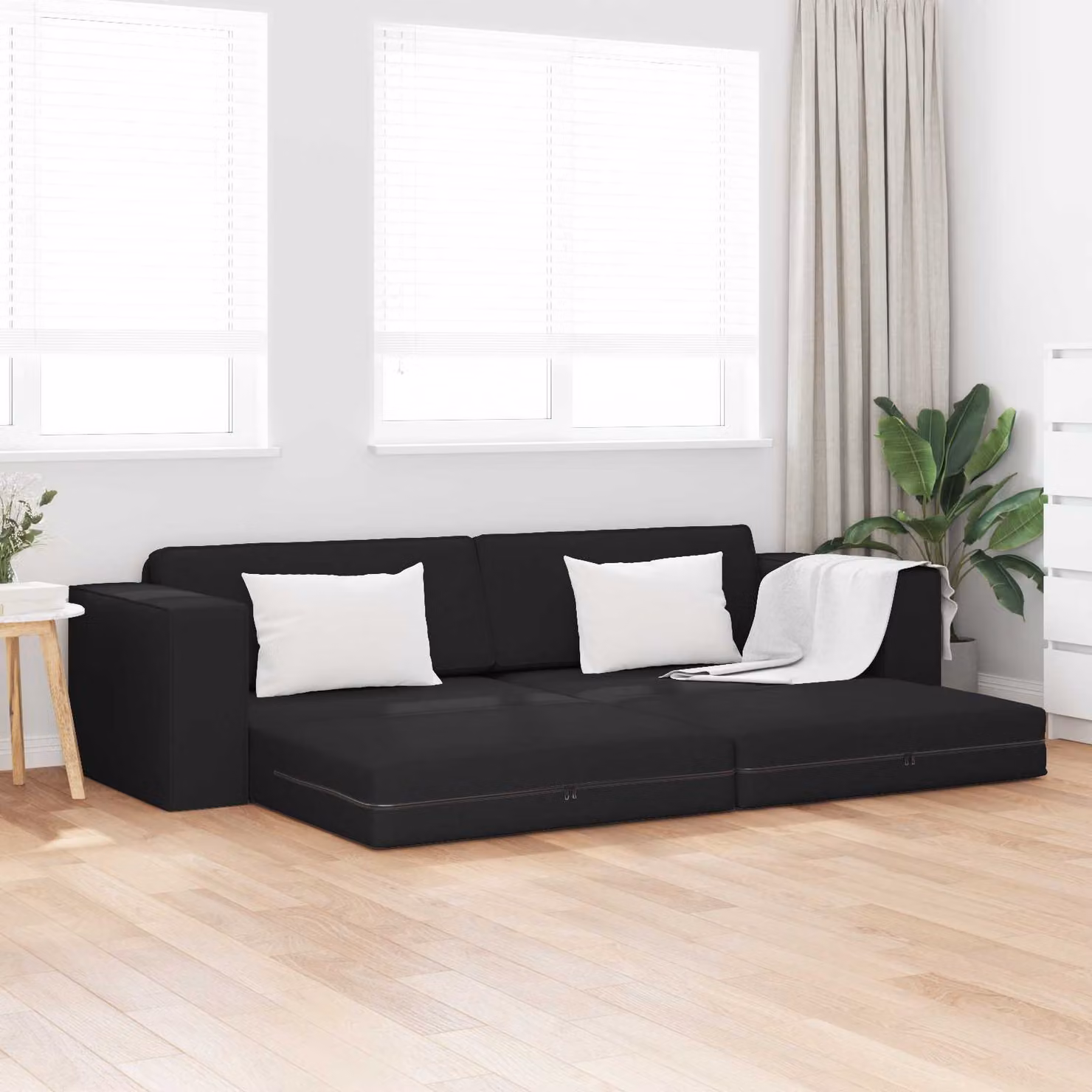 Divano letto moderno vidaXL in tessuto nero con funzione letto e coperture rimovibili L: 245 cm, P: 78 cm, H: 77 cm