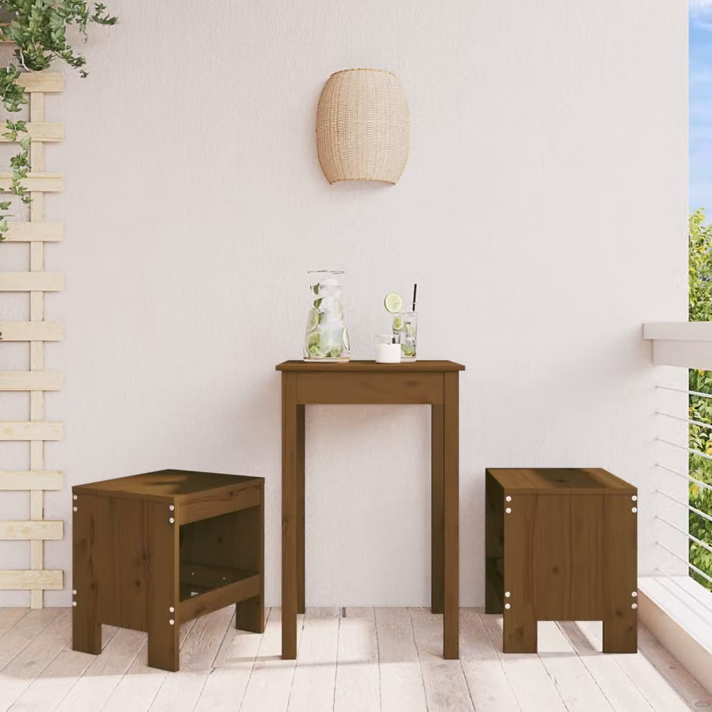 Set di 2 sgabelli da bar vidaXL in legno di pino massello marrone, stile rustico, L/P/H: 40 x 36 x 45 cm