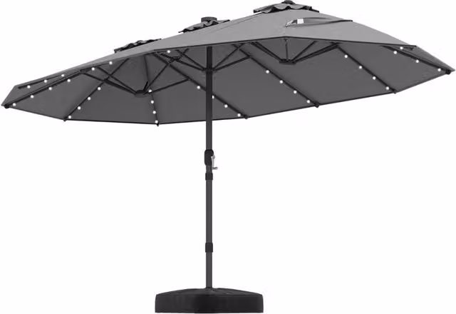 Ombrellone a doppio lato con 48 luci LED solari da 470cm, Ombrello da patio con pannello solare auto-caricante Grigio