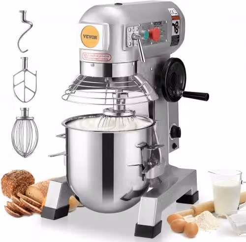 Impastatrice Commerciale Vevor in Acciaio Inox Color Argento con Ciotola da 18,7 l, 3 Velocità Regolabili e Potenza 1100 W con Accessori per Mescolare