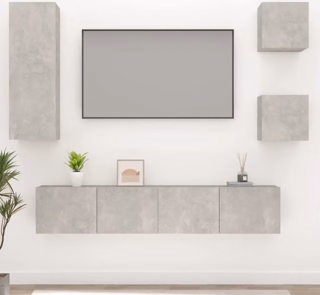 Set di Mobili Porta TV 5 pz-Set di 5 Credenza per TV Grigio Cemento in Legno Multistrato 575478