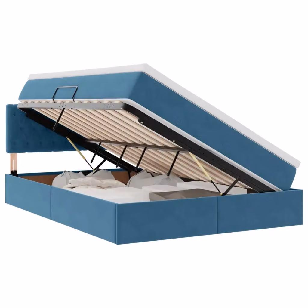Letto con Contenitore vidaXL in Velluto Blu e Bianco L: 140 cm, P: 200 cm, H: 204 cm – 2