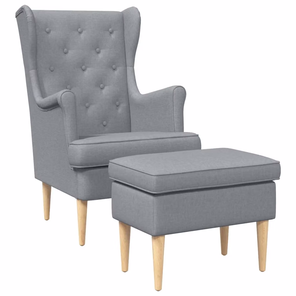 Set Poltrona con Ottoman vidaXL in Tessuto Grigio con Struttura in Legno Massello – 2