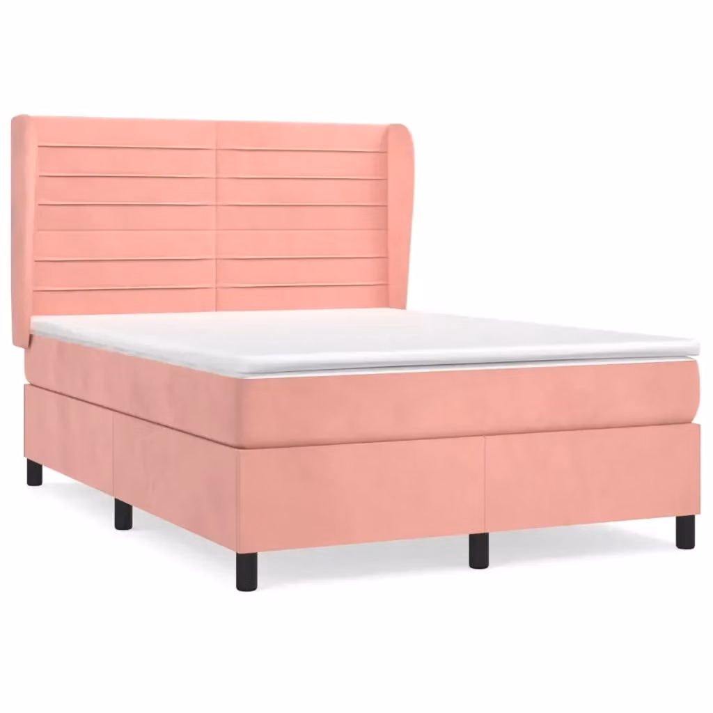 Letto Ibrido vidaXL con Giroletto a Molle e Materasso in Velluto Rosa e Bianco L/P/H: 140 x 200 cm – 2