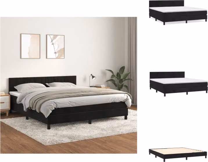 vidaXL Letto a molle con materasso nero 160x200 cm in velluto - Letti & Reti