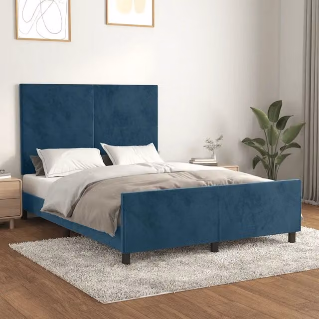 Giroletto vidaXL in Velluto Blu Scuro con Doghe in Legno L/P/H: 140 x 200 cm