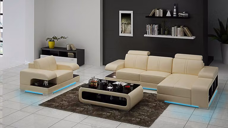 Ledersofa mit USB,Couch Wohnlandschaft Ecksofa Sessel Garnitur Modern Sofa