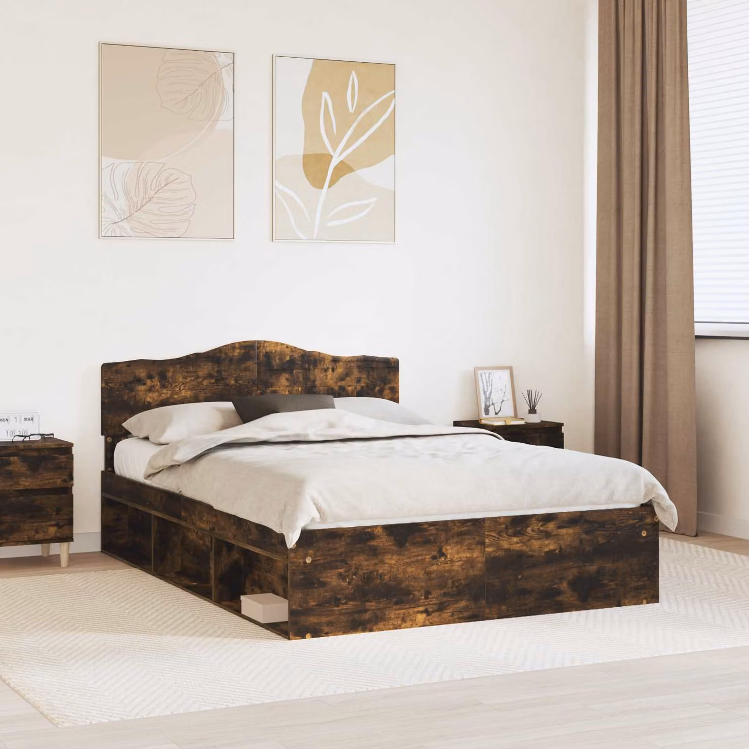 Struttura del letto vidaXL in pino massello e MDF, colore rovere fumo, L 150 x P 200 cm
