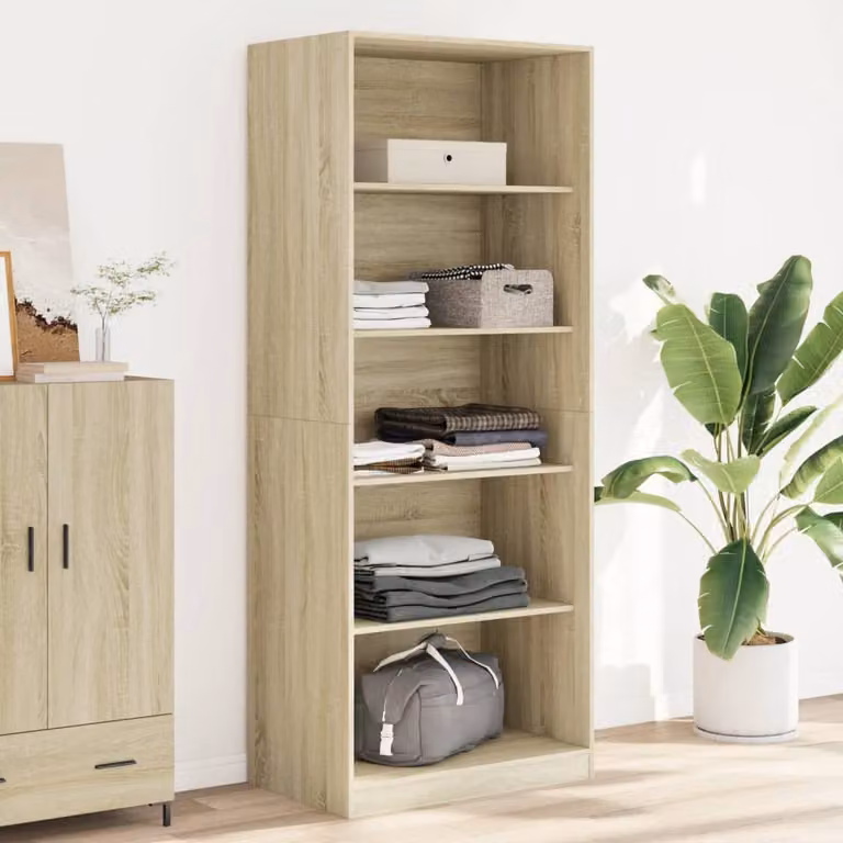 Armadio vidaXL in legno con ante a battente e ripiani interni, Rovere, L: 80 cm, P: 50 cm, H: 200 cm