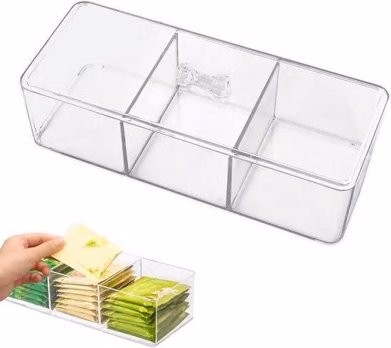 Porta-oggetti per caffè e zucchero, triplo, in plastica trasparente