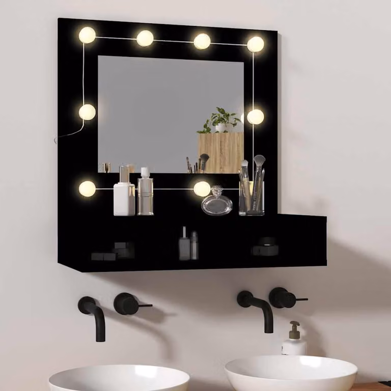 Mobile da bagno con specchio e illuminazione LED vidaXL, Nero, L: 60 cm, P: 31,5 cm, H: 62 cm