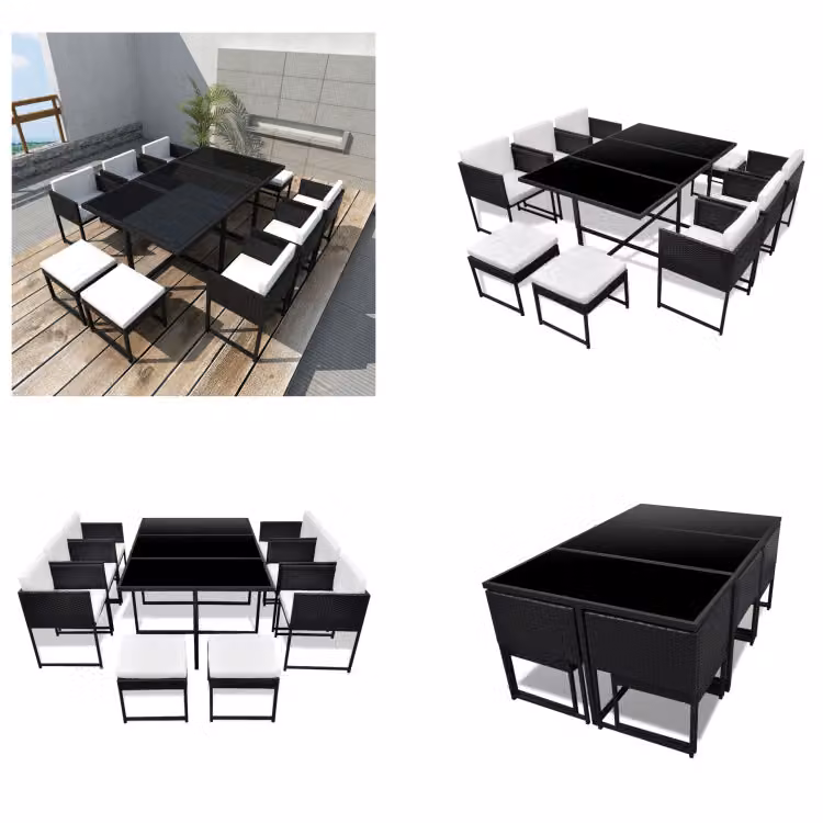 vidaXL set da pranzo da giardino 11 pezzi con cuscini in poly rattan nero - Set di mobili da giardino - Set di mobili da giardino - Tavolo e sedie da giardino - Tavoli e sedie da giardino